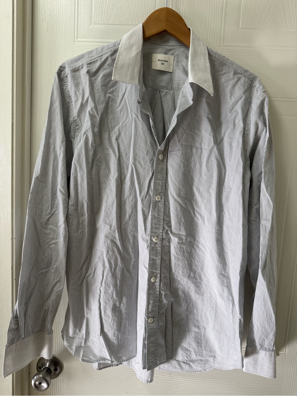 Billy Reid White-Collar Blue Pinstripe Dress Shirt